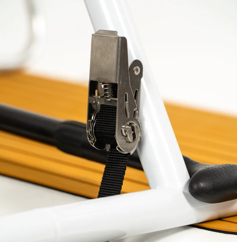 Board securing straps and ratchet